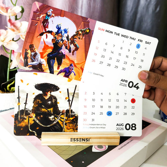 2026 Desk Calendar With Wooden Stand | For Home and Office | Gaming