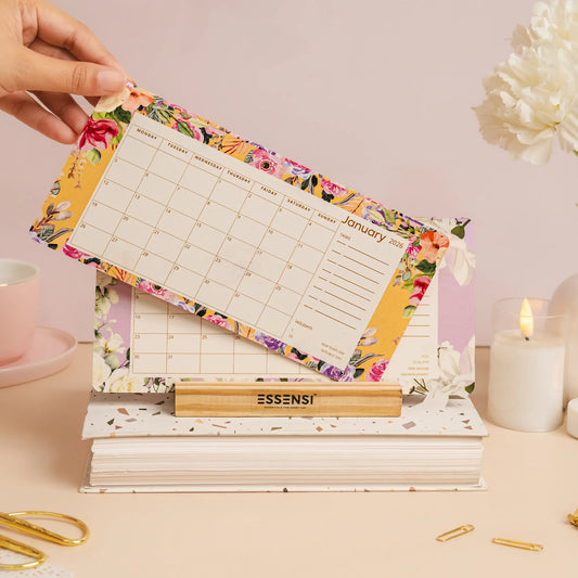 2026 Desk Calendar With Wooden Stand | For Home and Office | Floral