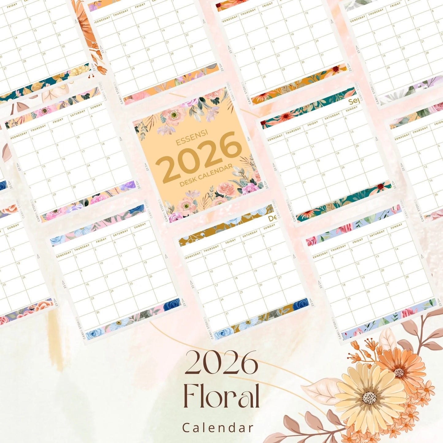 2026 Desk Calendar With Wooden Stand | For Home and Office | Floral