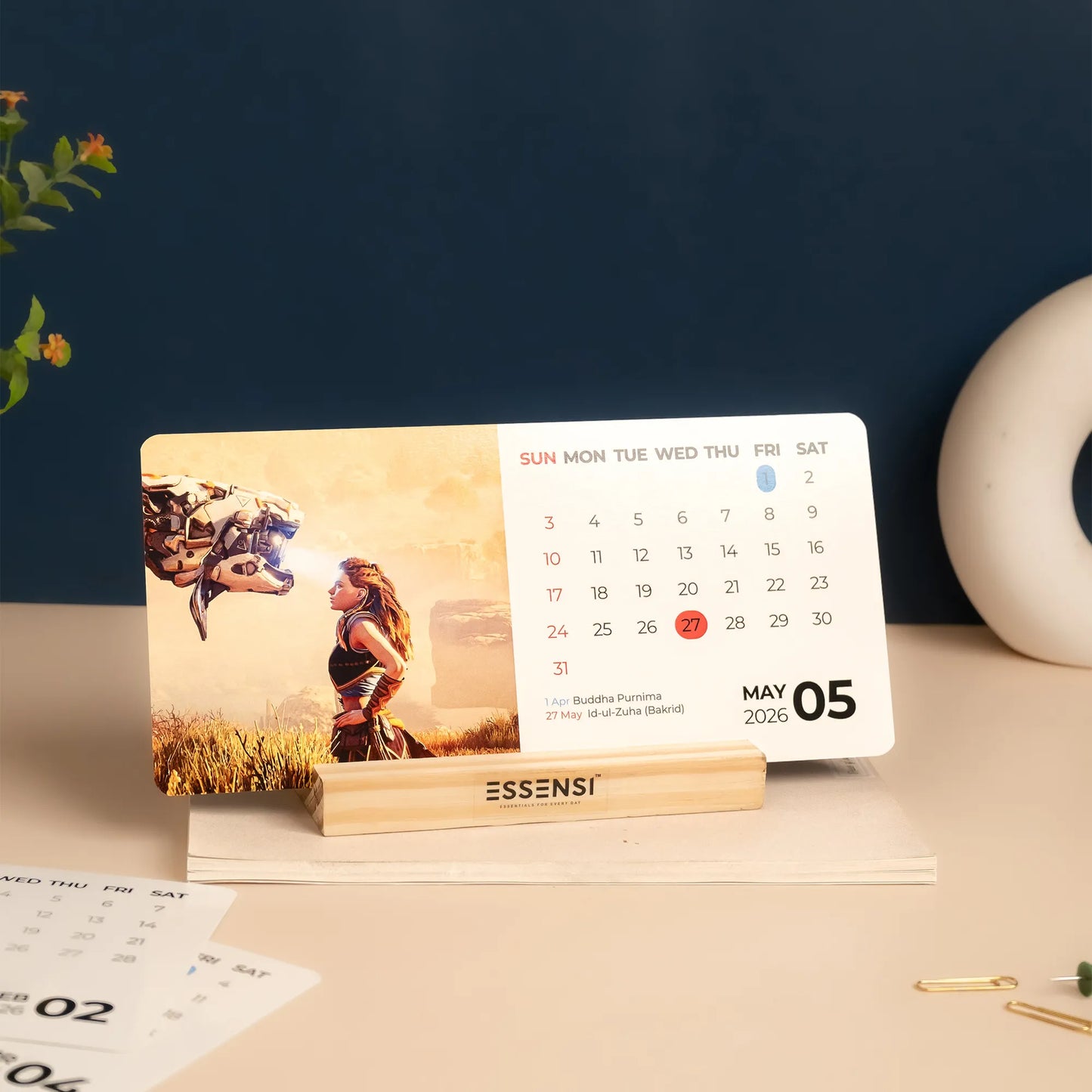 2026 Desk Calendar With Wooden Stand | For Home and Office | Gaming
