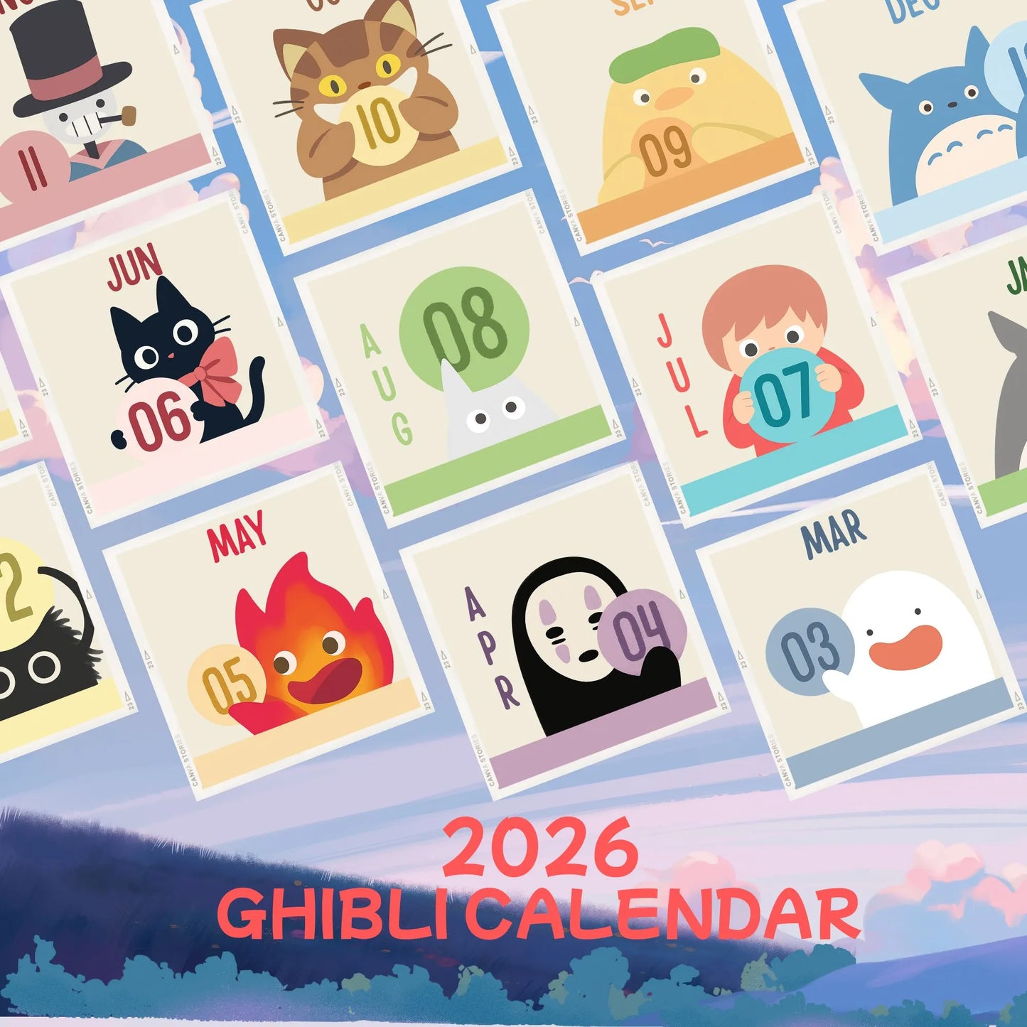 2026 Desk Calendar With Wooden Stand | For Home and Office | Ghibli