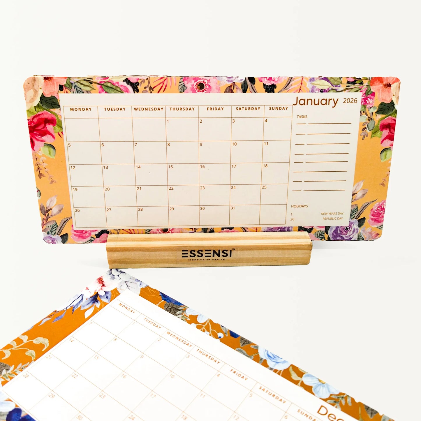 2026 Desk Calendar With Wooden Stand | For Home and Office | Floral