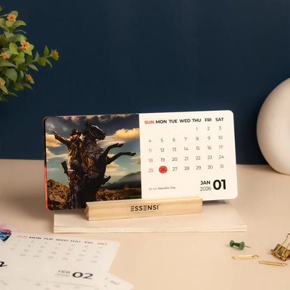 2026 Desk Calendar With Wooden Stand | For Home and Office | Gaming