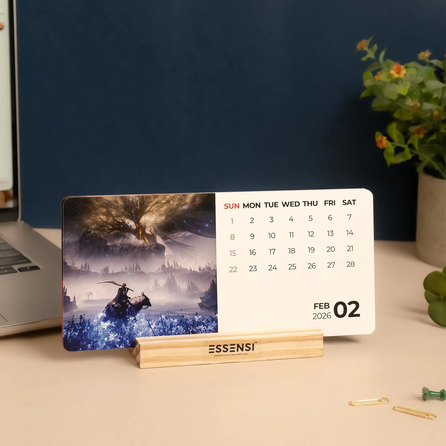 2026 Desk Calendar With Wooden Stand | For Home and Office | Gaming