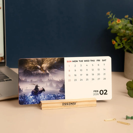 2026 Desk Calendar With Wooden Stand | For Home and Office | Gaming