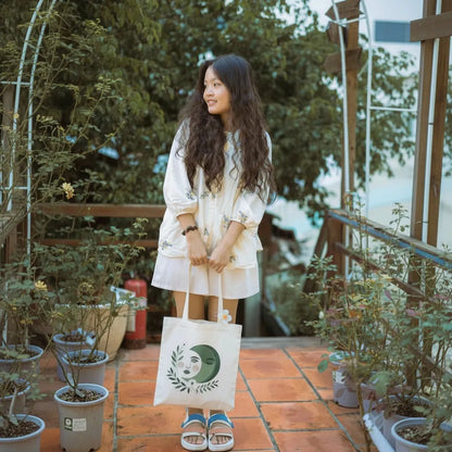Canvas Tote Bag for Men & Women | 220 GSM Cotton, Premium Zipper, Coin Pouch (Moon)