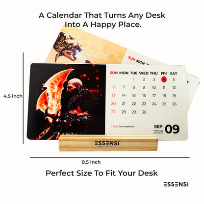 2026 Desk Calendar With Wooden Stand | For Home and Office | Gaming