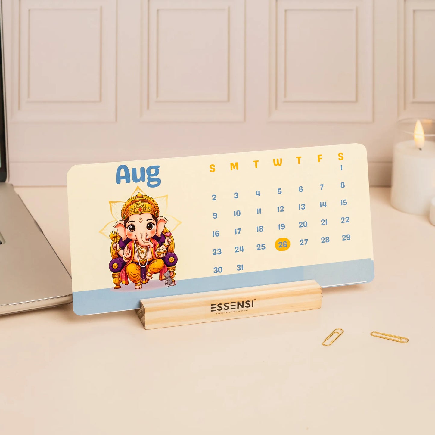 2026 Desk Calendar With Wooden Stand | For Home and Office | Gods