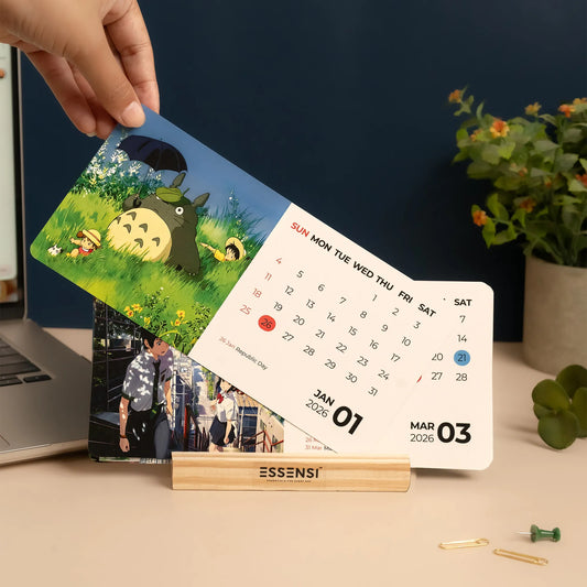 2026 Desk Calendar With Wooden Stand | For Home and Office | (Anime Movies)