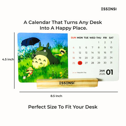2026 Desk Calendar With Wooden Stand | For Home and Office | (Anime Movies)