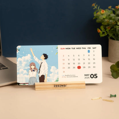 2026 Desk Calendar With Wooden Stand | For Home and Office | (Anime Movies)