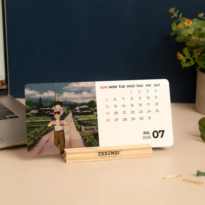2026 Desk Calendar With Wooden Stand | For Home and Office | (Anime Movies)