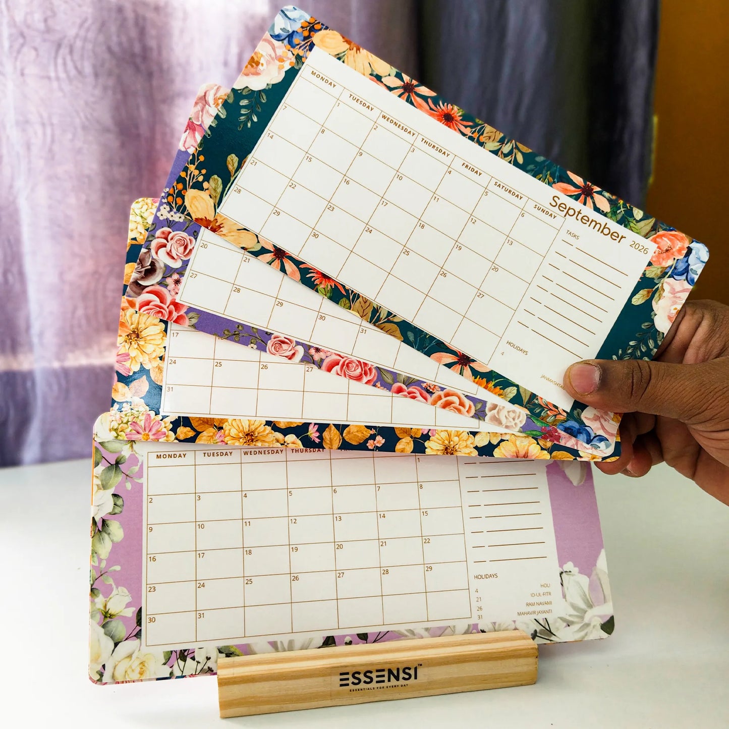 2026 Desk Calendar With Wooden Stand | For Home and Office | Floral