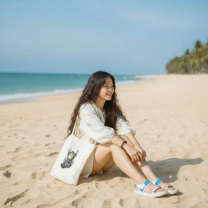 Canvas Tote Bag for Men & Women | 220 GSM Cotton, Premium Zipper, Coin Pouch (Cat)