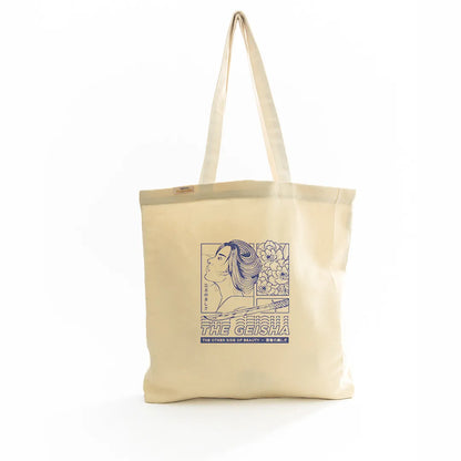 Canvas Tote Bag for Men & Women | 220 GSM Cotton, Premium Zipper, Coin Pouch (Geisha)