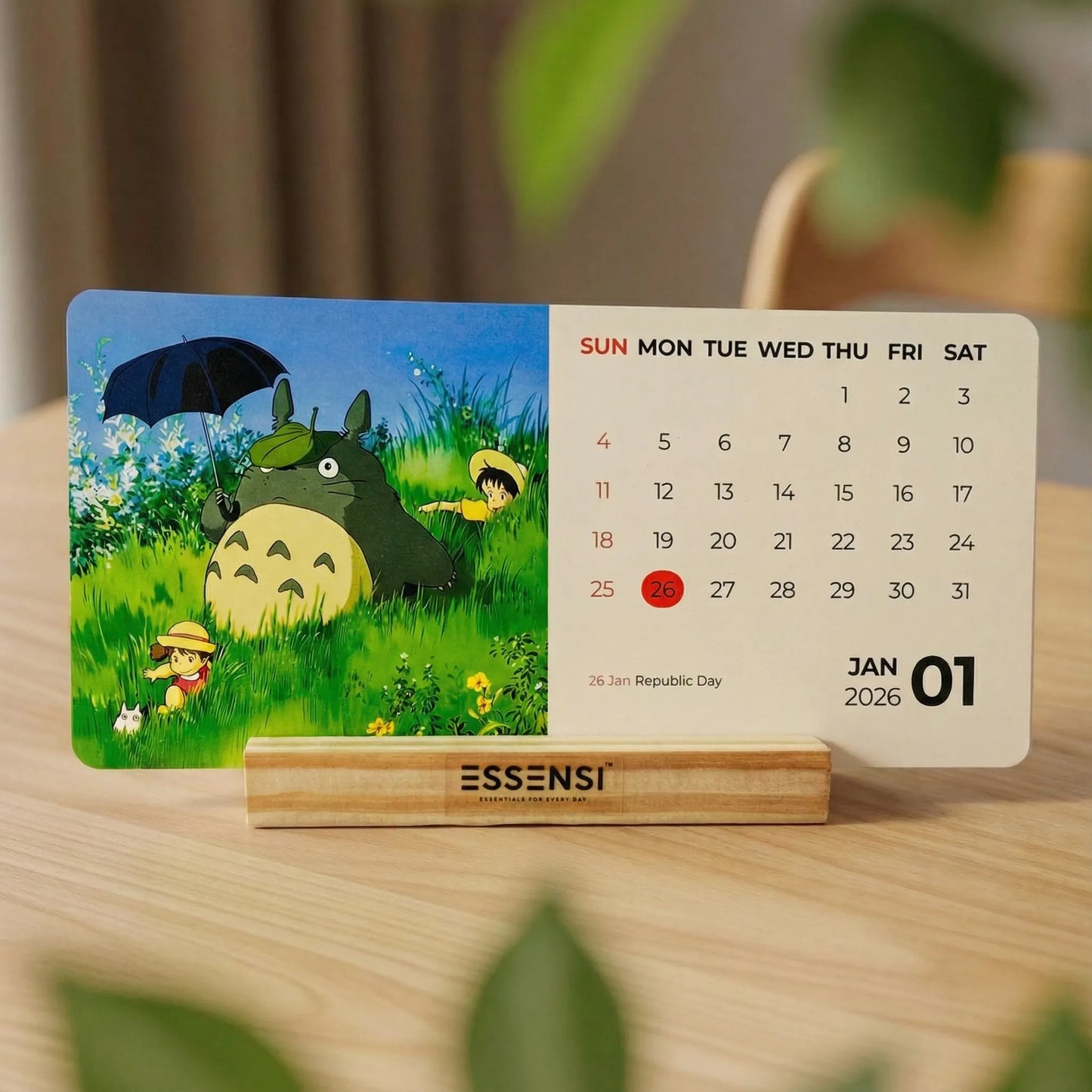 2026 Desk Calendar With Wooden Stand | For Home and Office | (Anime Movies)