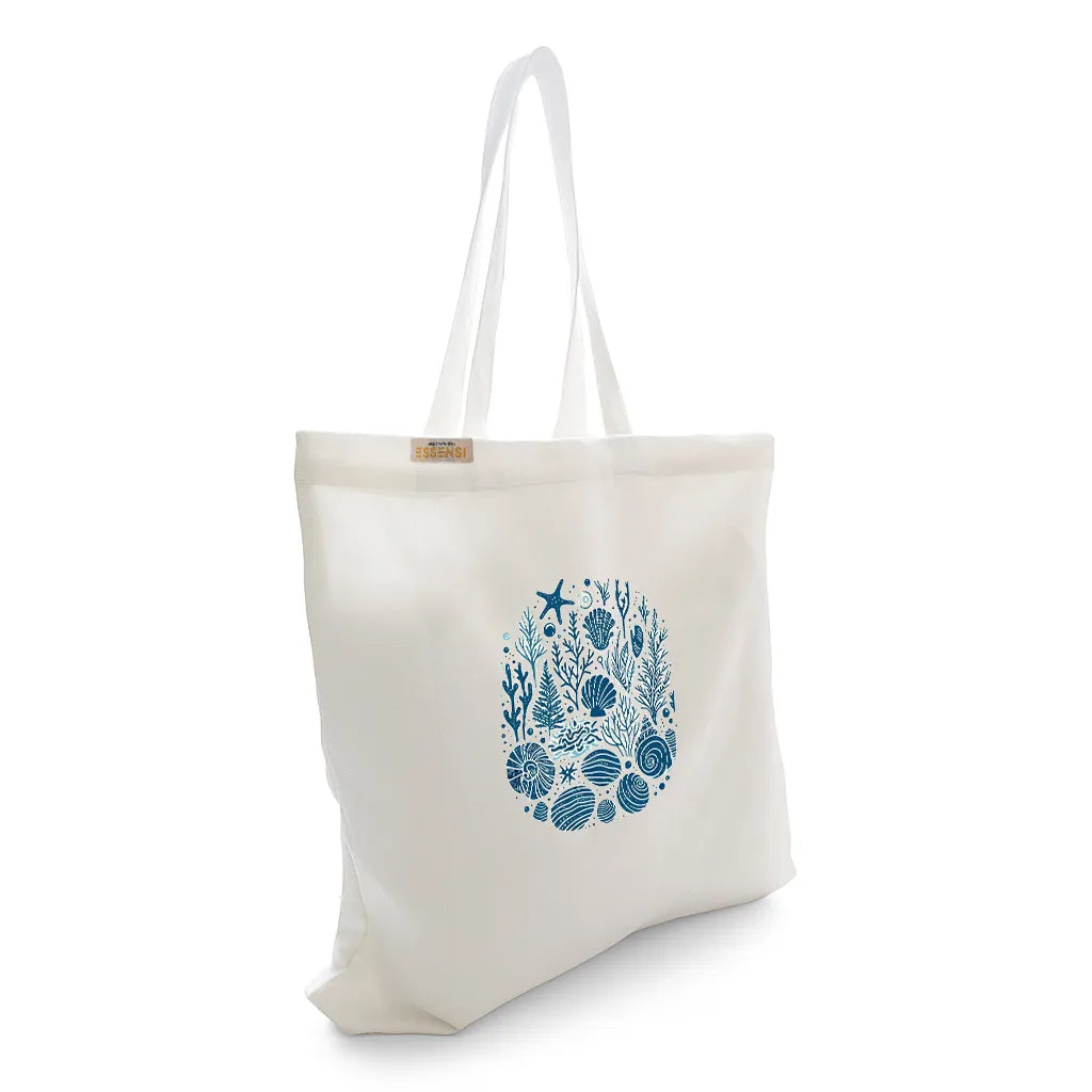 Canvas Tote Bag for Men & Women | 220 GSM Cotton, Premium Zipper, Coin Pouch (Seashells)