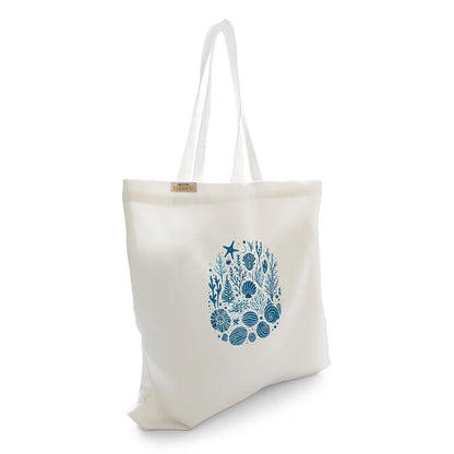 Canvas Tote Bag for Men & Women | 220 GSM Cotton, Premium Zipper, Coin Pouch (Seashells)