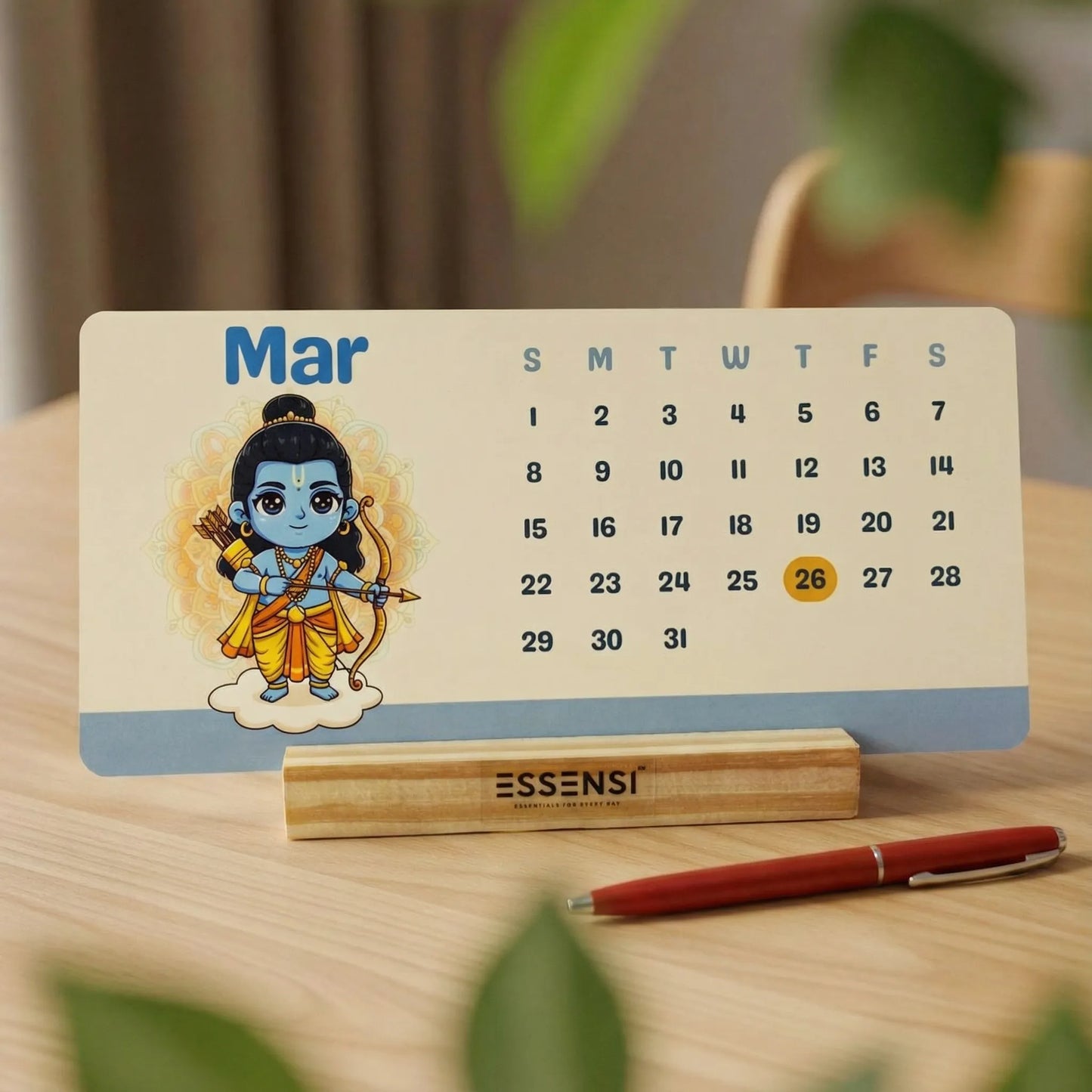2026 Desk Calendar With Wooden Stand | For Home and Office | Gods