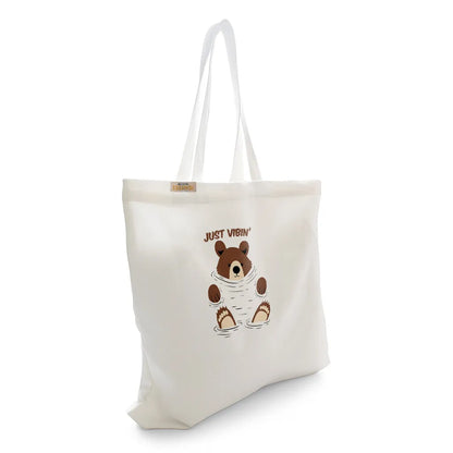 Canvas Tote Bag for Men & Women | 220 GSM Cotton, Premium Zipper, Coin Pouch (Bear Vibes)