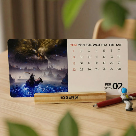 2026 Desk Calendar With Wooden Stand | For Home and Office | Gaming