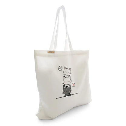 Canvas Tote Bag for Men & Women | 220 GSM Cotton, Premium Zipper, Coin Pouch (Mini Cats)