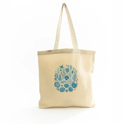 Canvas Tote Bag for Men & Women | 220 GSM Cotton, Premium Zipper, Coin Pouch (Seashells)