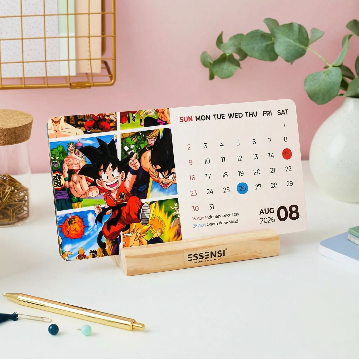 2026 Desk Calendar With Wooden Stand | For Home and Office | Anime Shows