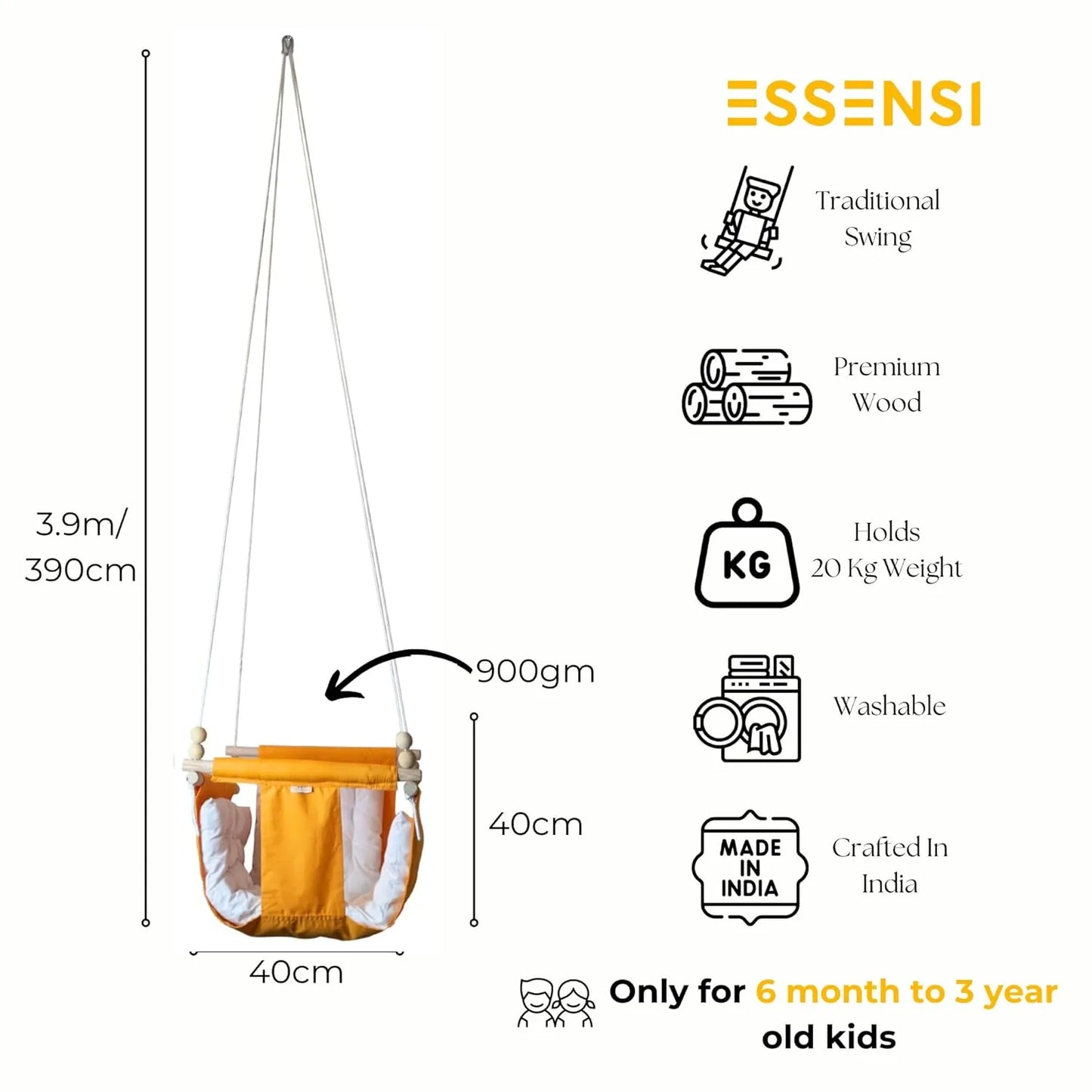 Indoor & Outdoor Baby Swing With Pillows | 6 Months to 4 Years