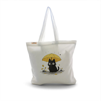 Canvas Tote Bag for Men & Women | 220 GSM Cotton, Premium Zipper, Coin Pouch| Umbrella Kitty