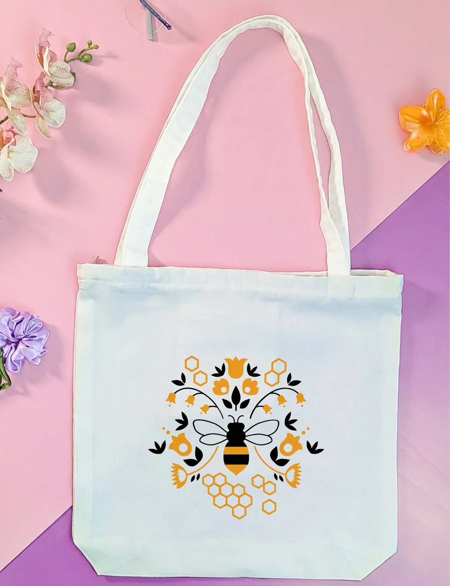 Canvas Tote Bag for Men & Women | 220 GSM Cotton, Premium Zipper, Coin Pouch|Bumble Bee