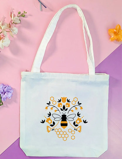 Canvas Tote Bag for Men & Women | 220 GSM Cotton, Premium Zipper, Coin Pouch|Bumble Bee