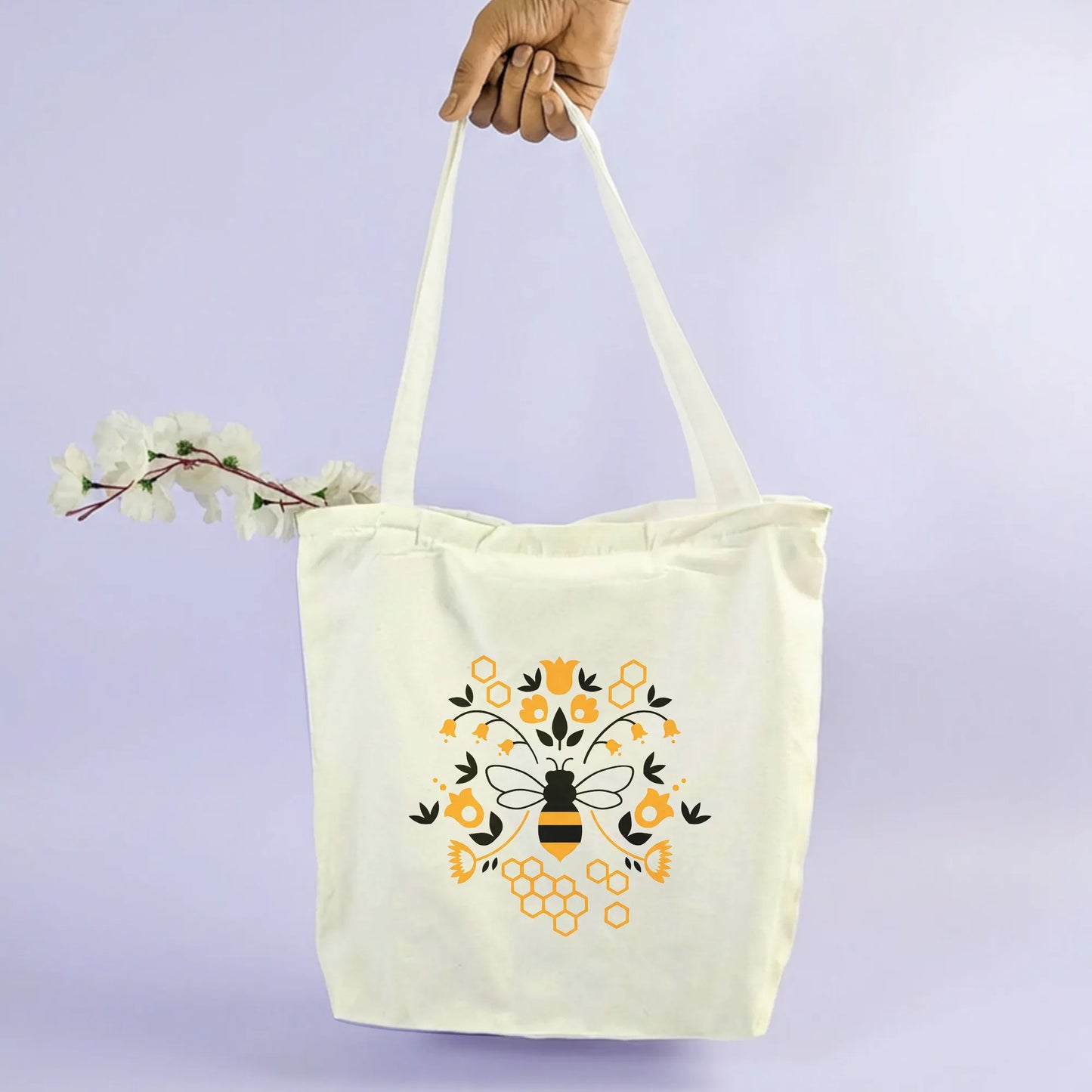 Canvas Tote Bag for Men & Women | 220 GSM Cotton, Premium Zipper, Coin Pouch|Bumble Bee