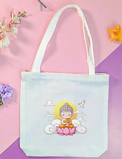 Canvas Tote Bag for Men & Women | 220 GSM Cotton, Premium Zipper, Coin Pouch| Baby Buddha