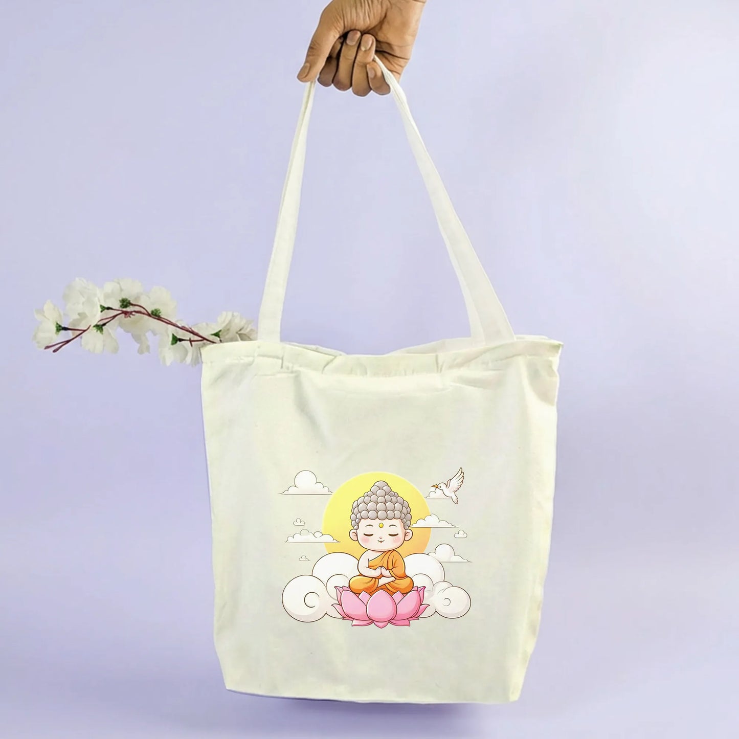 Canvas Tote Bag for Men & Women | 220 GSM Cotton, Premium Zipper, Coin Pouch| Baby Buddha