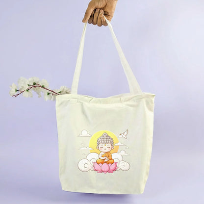 Canvas Tote Bag for Men & Women | 220 GSM Cotton, Premium Zipper, Coin Pouch| Baby Buddha