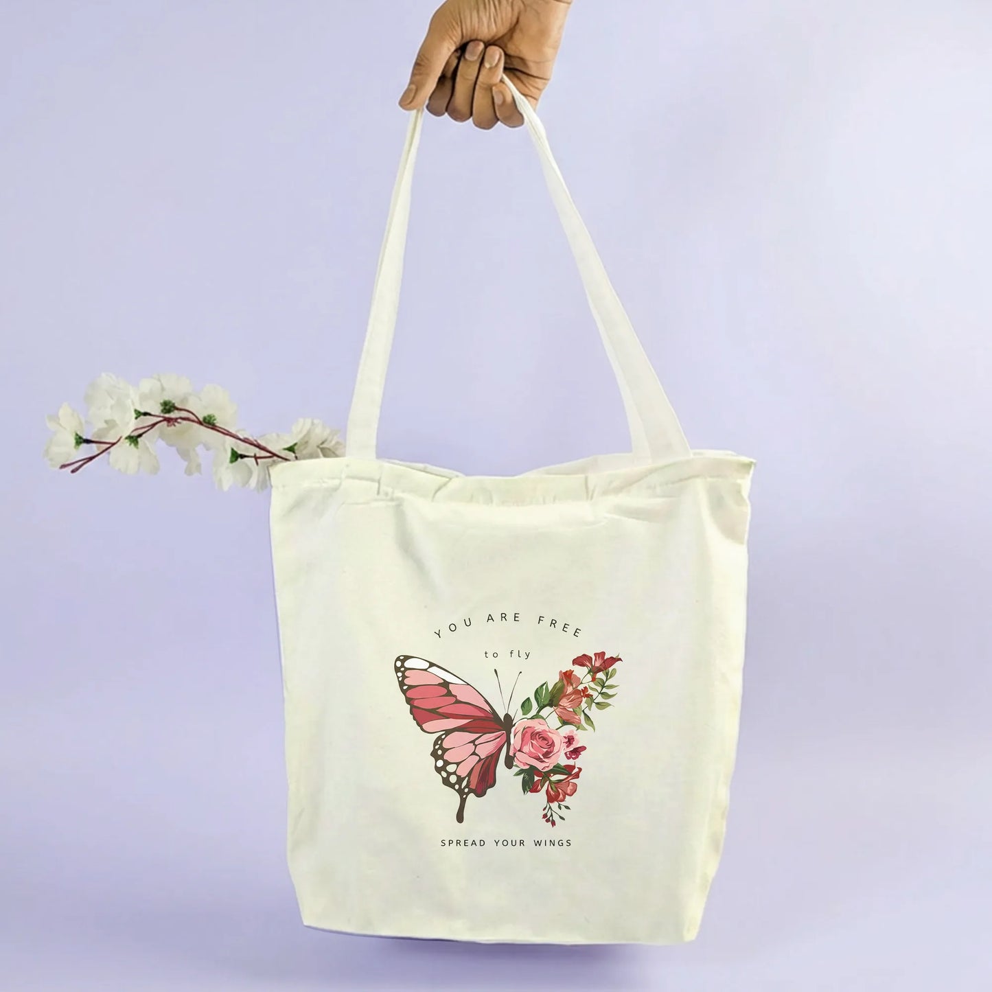 Canvas Tote Bag for Men & Women | 220 GSM Cotton, Premium Zipper, Coin Pouch| Butter Fly
