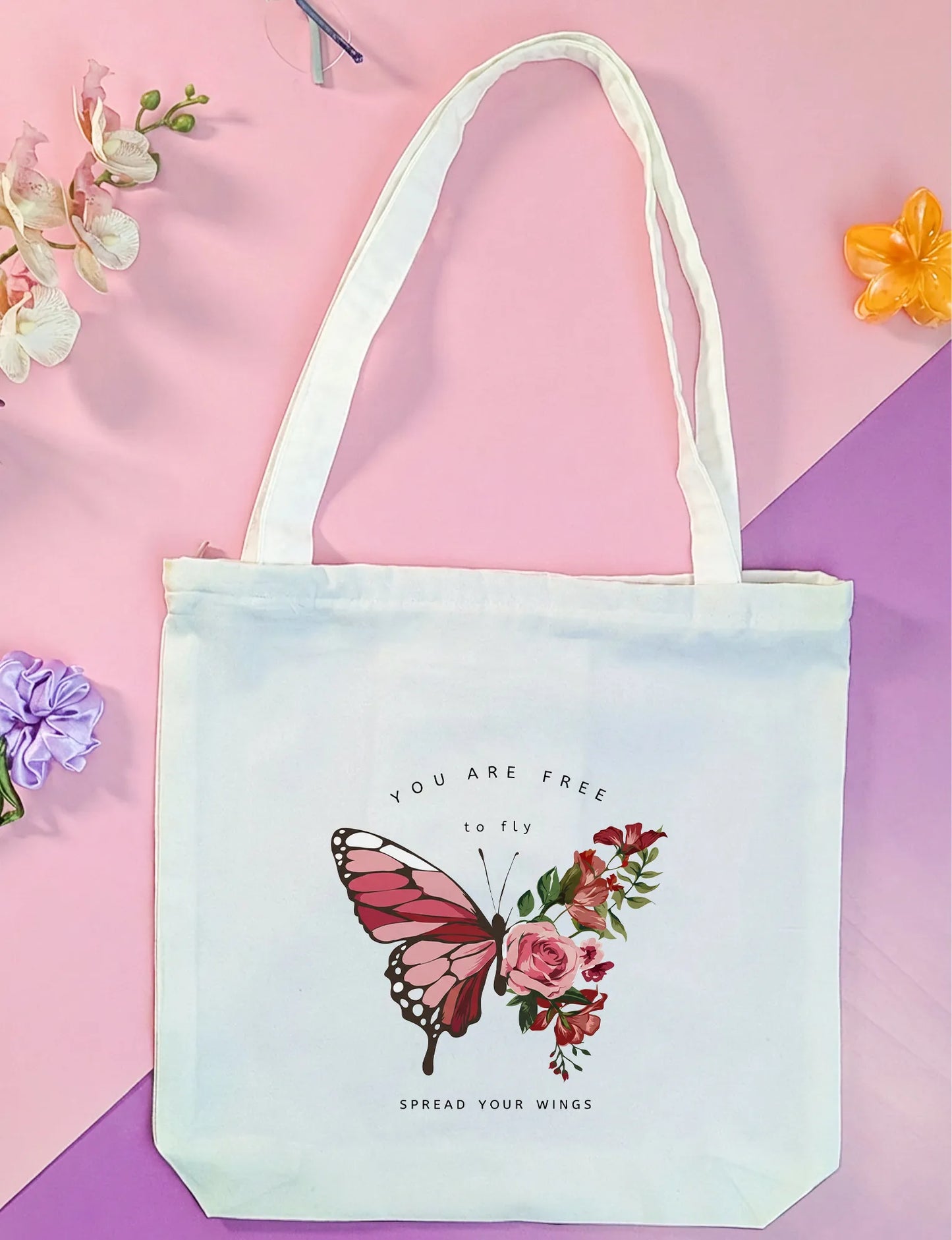 Canvas Tote Bag for Men & Women | 220 GSM Cotton, Premium Zipper, Coin Pouch| Butter Fly