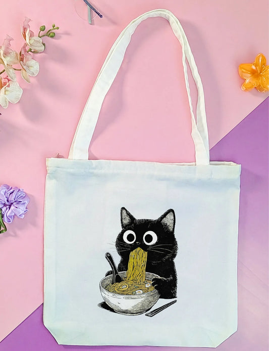 Canvas Tote Bag for Men & Women | 220 GSM Cotton, Premium Zipper, Coin Pouch| Ramen
