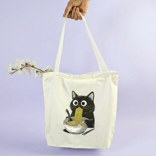 Canvas Tote Bag for Men & Women | 220 GSM Cotton, Premium Zipper, Coin Pouch| Ramen