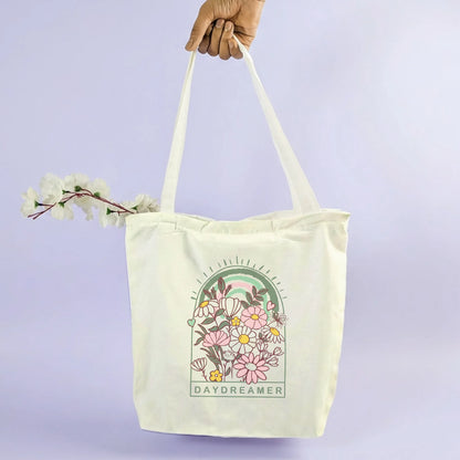 Canvas Tote Bag for Men & Women | 220 GSM Cotton, Premium Zipper, Coin Pouch| Day Dreamer
