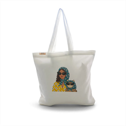 Canvas Tote Bag for Men & Women | 220 GSM Cotton, Premium Zipper, Coin Pouch| Cat Lady