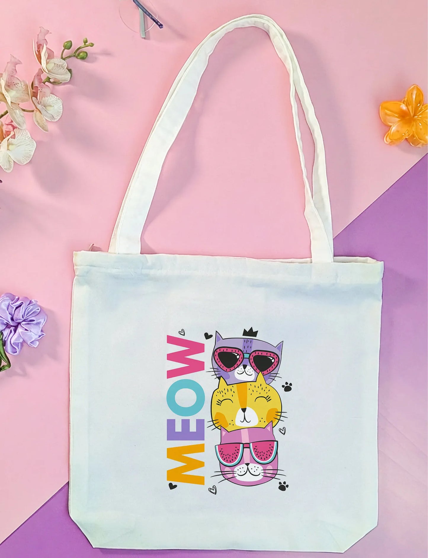 Canvas Tote Bag for Men & Women | 220 GSM Cotton, Premium Zipper, Coin Pouch| Meow