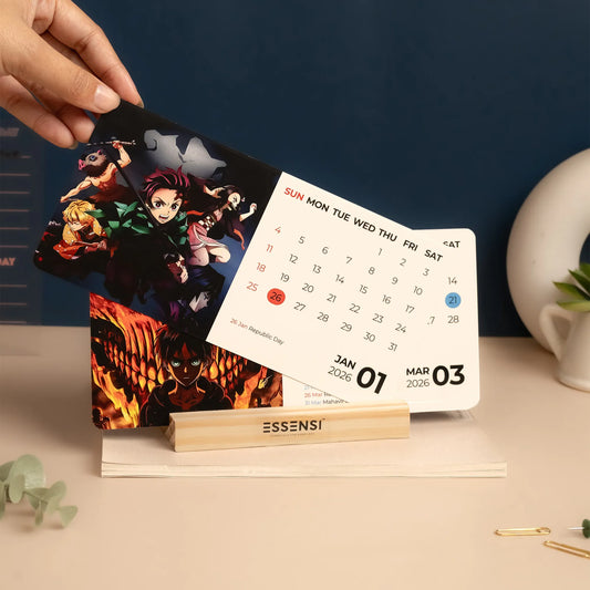 2026 Desk Calendar With Wooden Stand | For Home and Office | (Anime Movies)