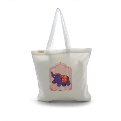 Canvas Tote Bag for Men & Women | 220 GSM Cotton, Premium Zipper, Coin Pouch| Elephant