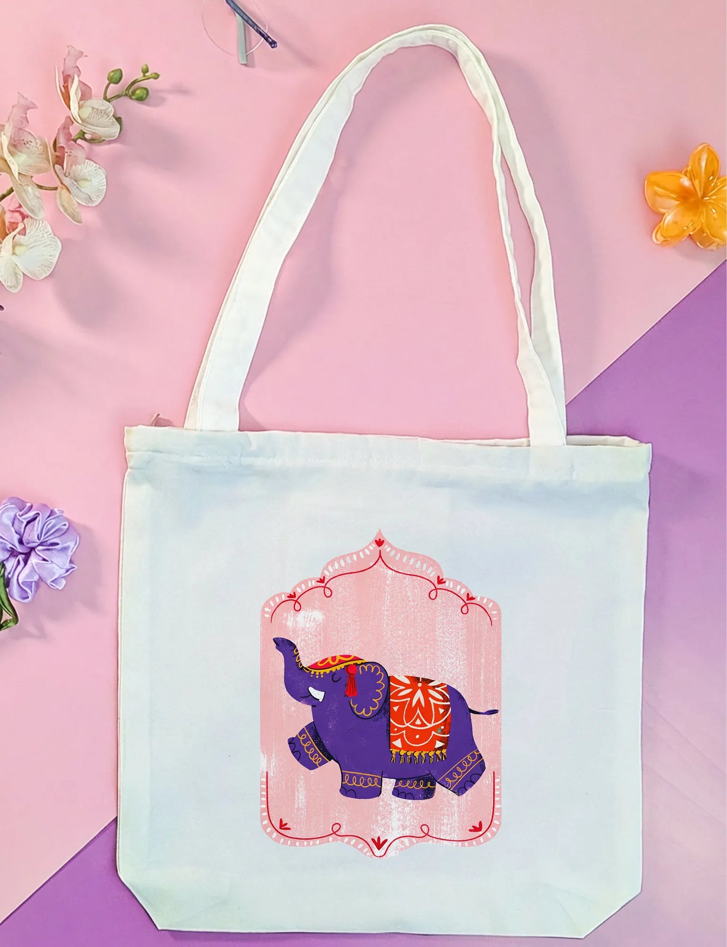 Canvas Tote Bag for Men & Women | 220 GSM Cotton, Premium Zipper, Coin Pouch| Elephant