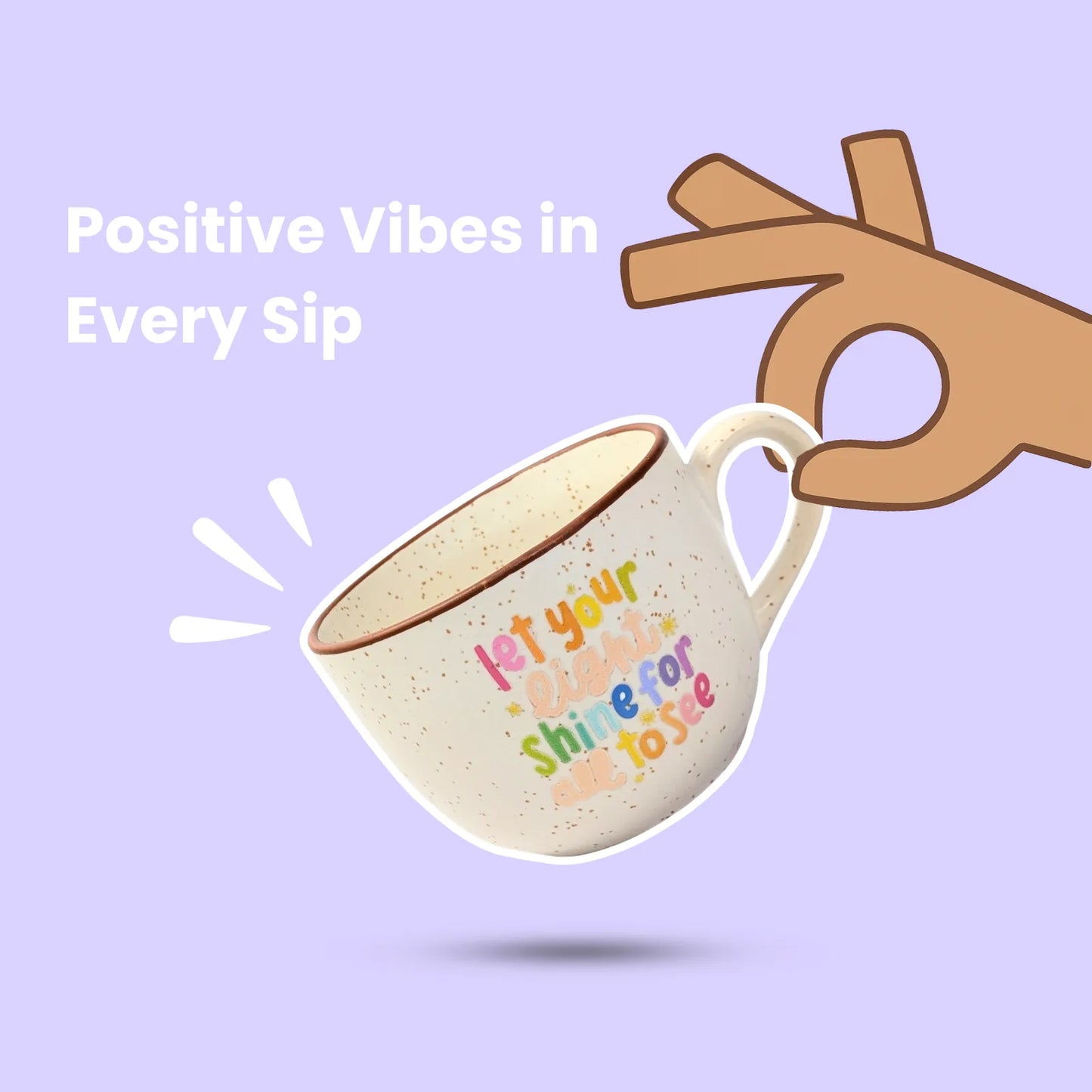 Café Style Ceramic Coffee Mug 250ml | Gift for Women, Office & Coffee Lovers (Shine)