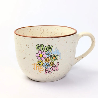 Café Style Ceramic Coffee Mug 250ml | Gift for Coffee Lovers (Grow With the Flow)