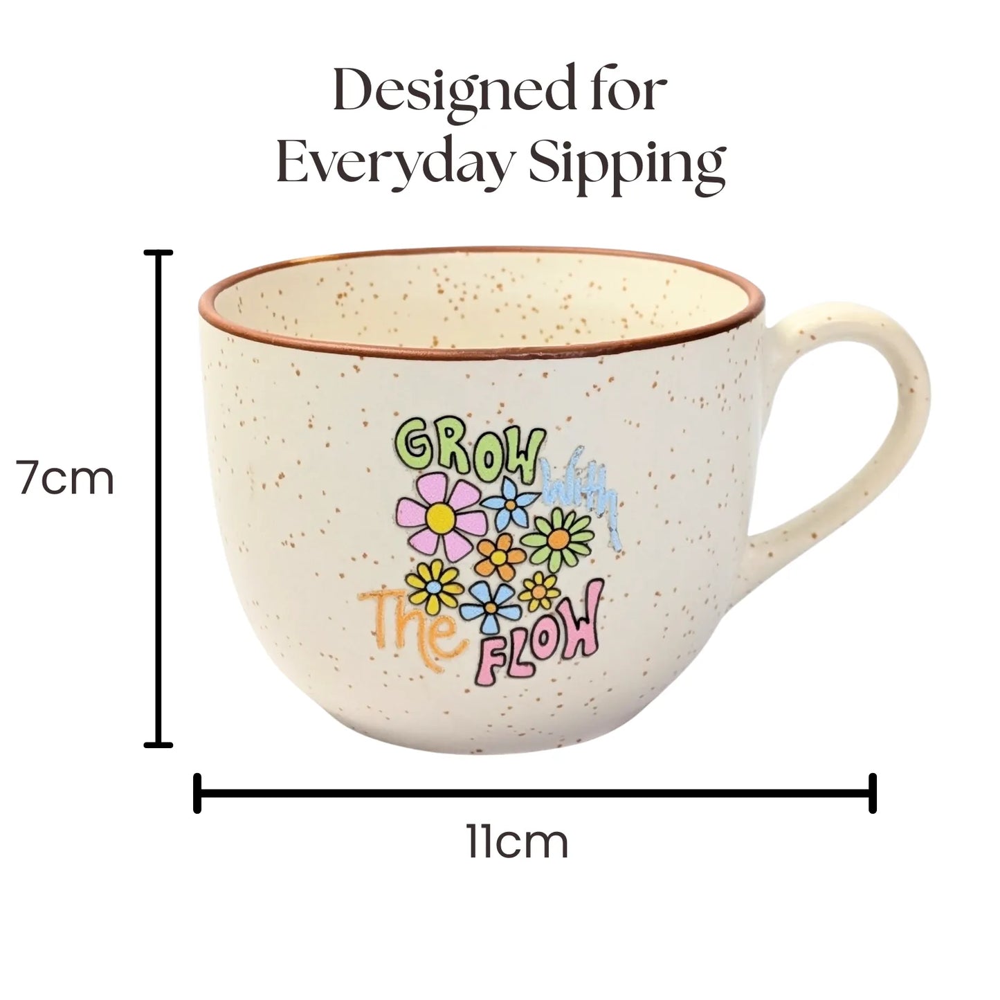 Café Style Ceramic Coffee Mug 250ml | Gift for Coffee Lovers (Grow With the Flow)