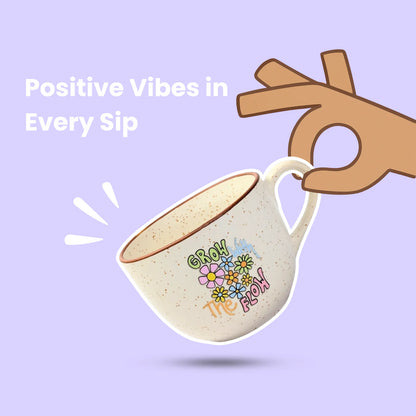 Café Style Ceramic Coffee Mug 250ml | Gift for Coffee Lovers (Grow With the Flow)